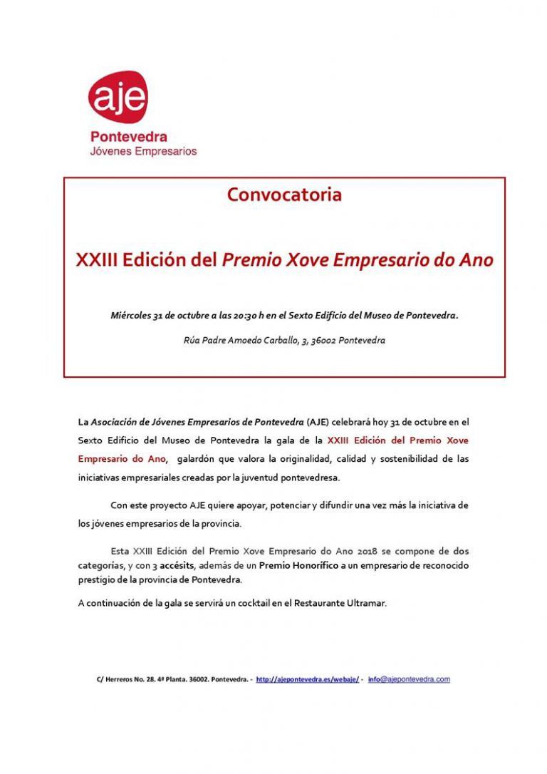 Convocatoria XXIII Edición del Premio Xove Empresario do Ano