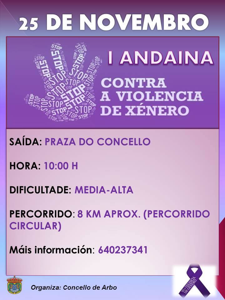 Arbo organiza una marcha contra la Violencia de Género el domingo 25 de noviembre