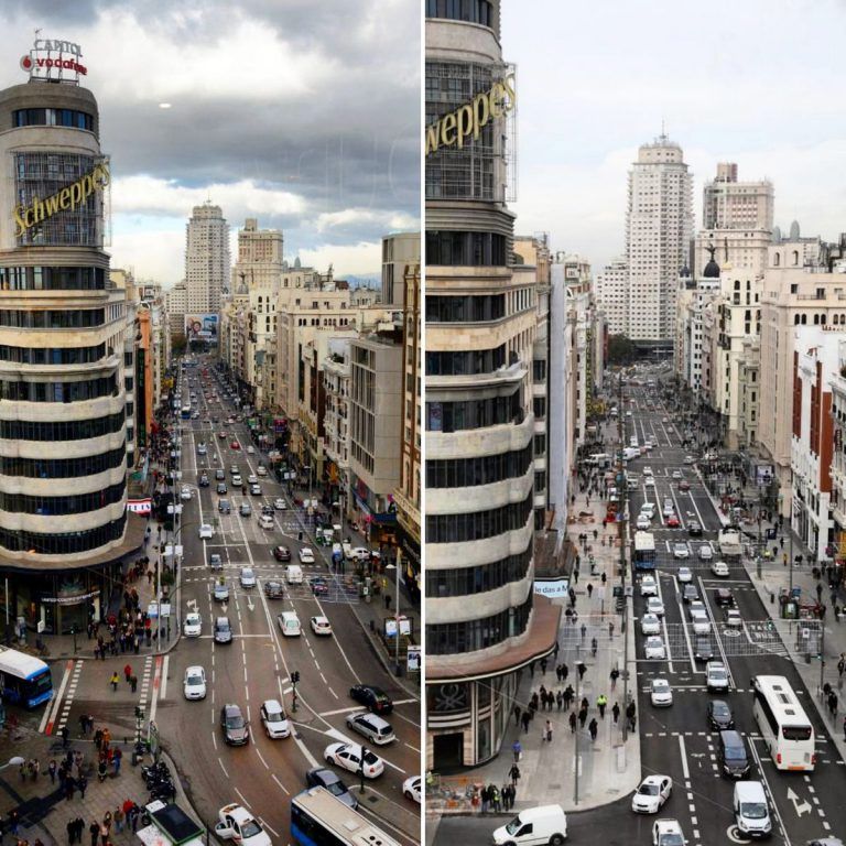 Comparamos la antigua y la nueva Gran Vía de Madrid tras la reforma de Carmena