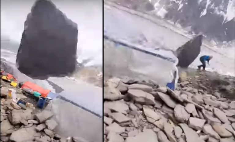 Un escalador salva la vida al esquivar en el último momento un peñón desprendido de la montaña