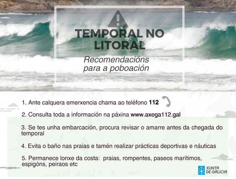 La Xunta activa la alerta naranja por temporal costero en todo el litoral gallego a partir de mañana