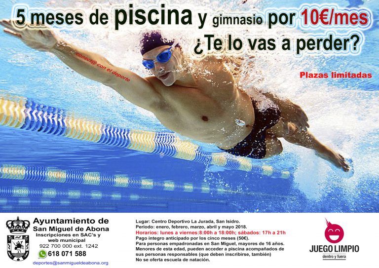 S.M DE ABONA: Nueva edición de piscina y gimnasio por 10€ al mes.