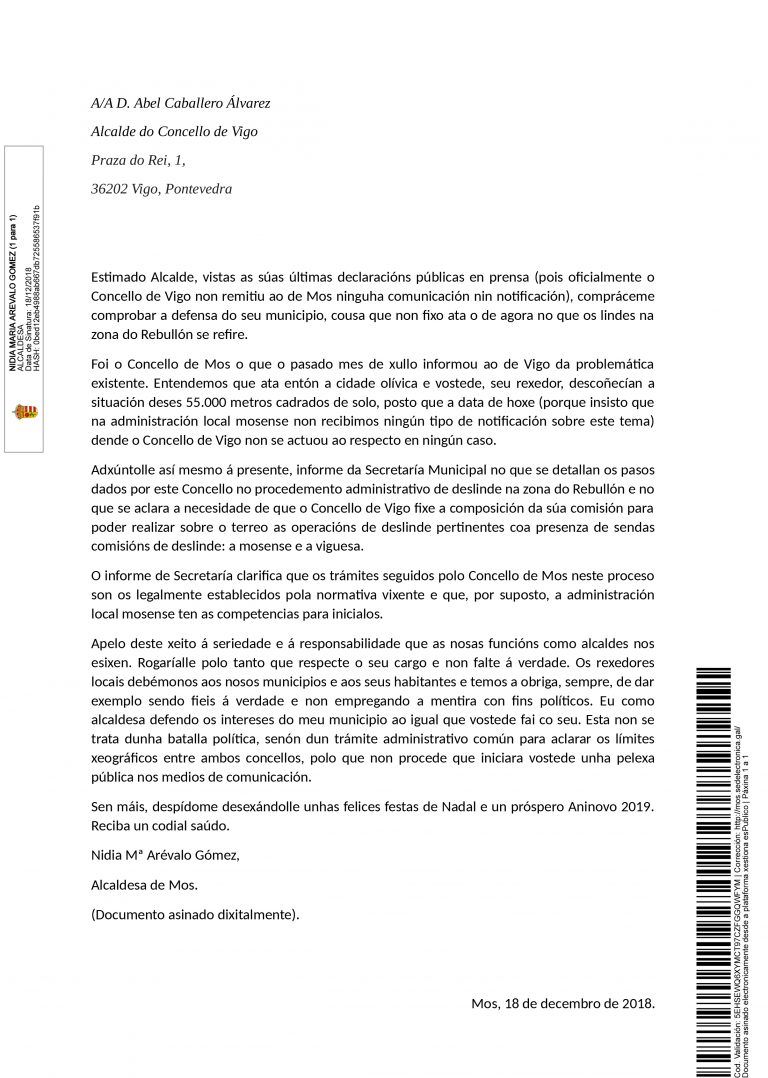 Arévalo le pide al alcalde de Vigo seriedad y responsabilidad en el deslinde del Rebullón