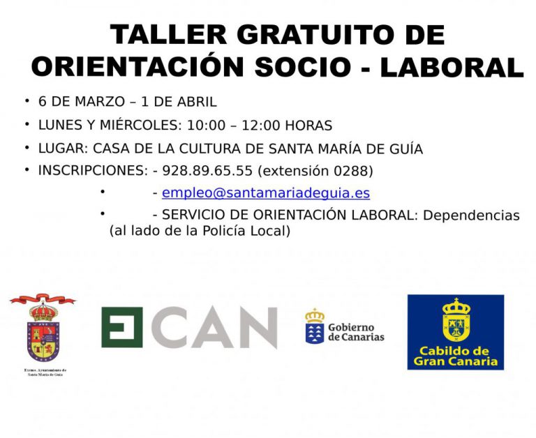 S. Mª. DE GUÍA: La Agencia de desarrollo Local ofrece un taller gratuito de Orientación Socio-Laboral para personas en situación de desempleo o en búsqueda de mejora de empleo