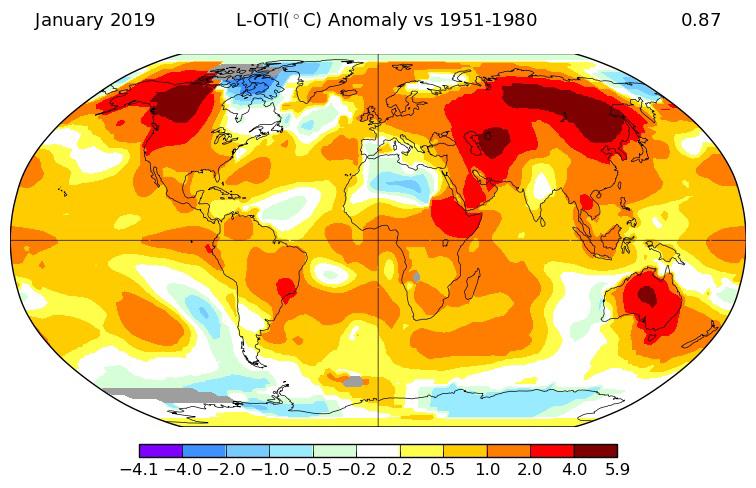 Enero de este año fue el cuarto más cálido en la Tierra desde 1880