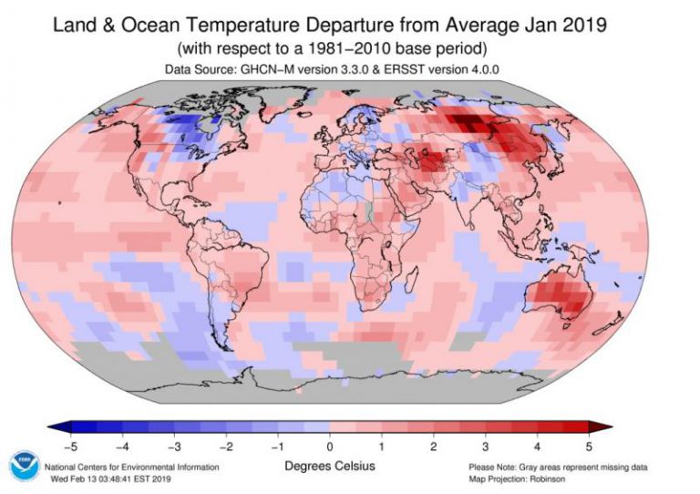 Enero de 2019 fue el tercero más caluroso en la Tierra en 140 años