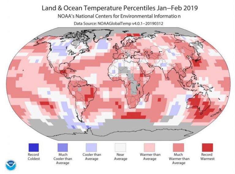 Febrero de 2019 fue el quinto más caluroso en la Tierra en 140 años