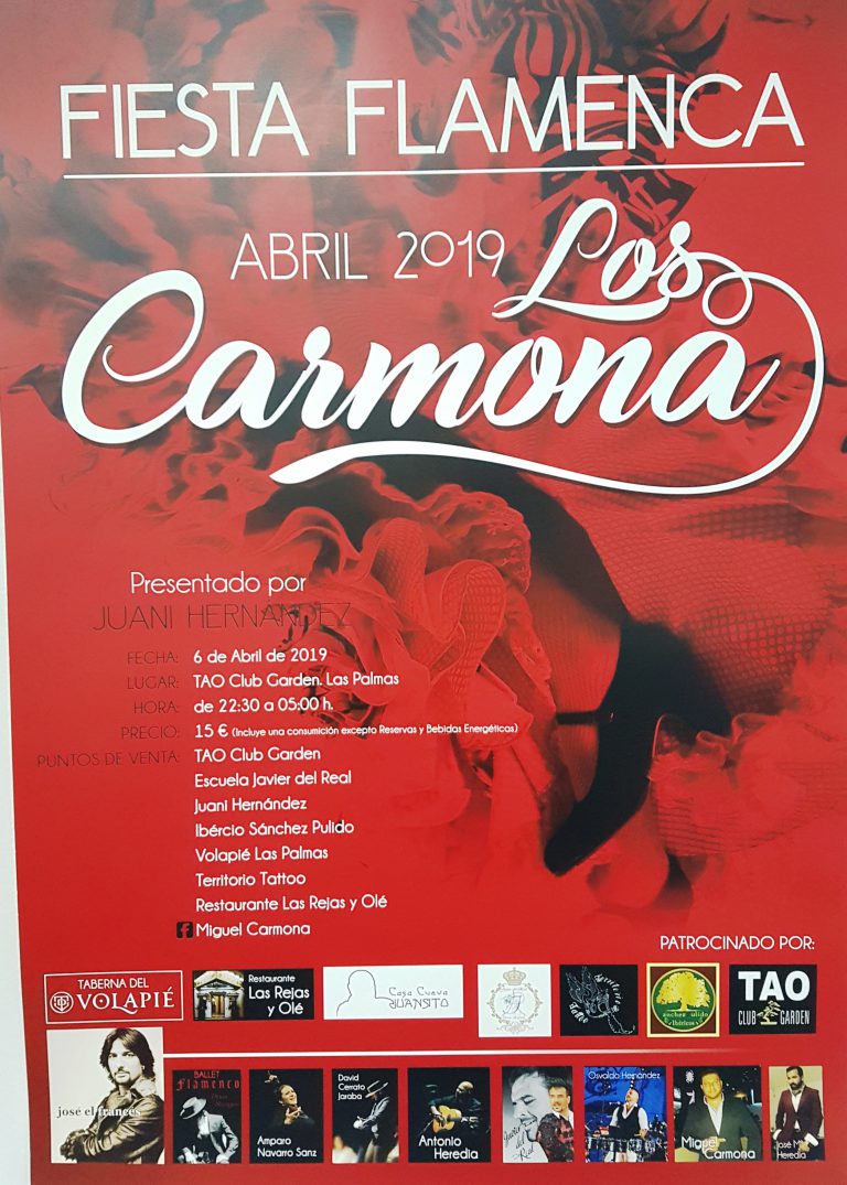 LAS PALMAS DE G.C.: «Fiesta Flamenca Los Carmona» en el Tao Club Garden el sábado 6 de abril