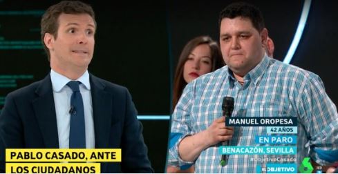 La pregunta de un parado a Pablo Casado en ‘El Objetivo’: «¿Trabajaría usted por 600 euros?»