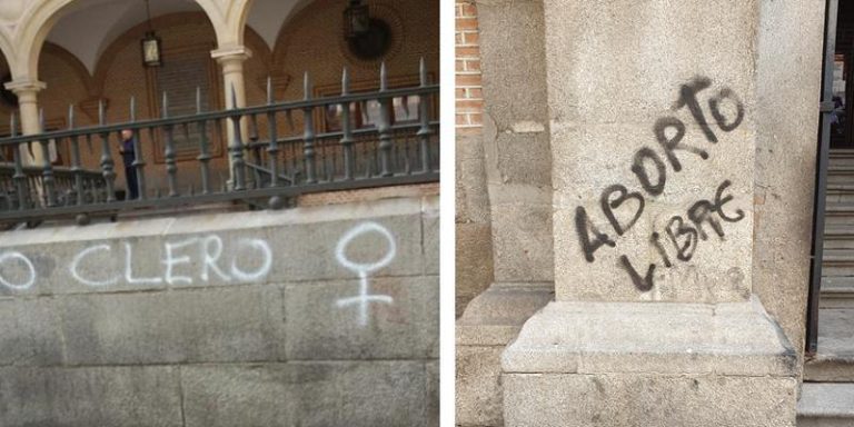 Dañan varias parroquias con pintadas feministas y ofensivas contra la Iglesia