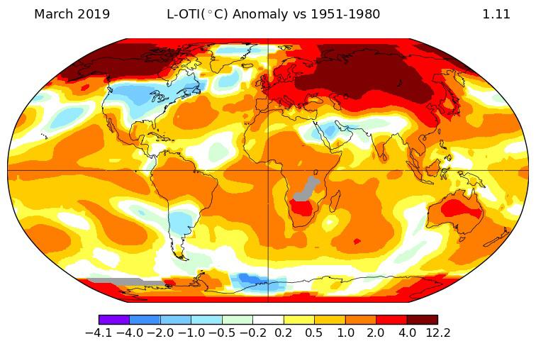 Marzo de este año fue el tercero más caluroso en la Tierra desde 1880