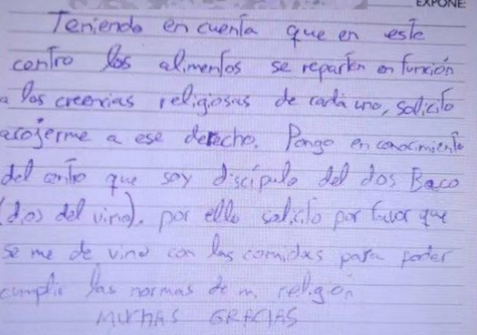 Se declara seguidor del Dios Baco para que le den vino en una cárcel de Álava