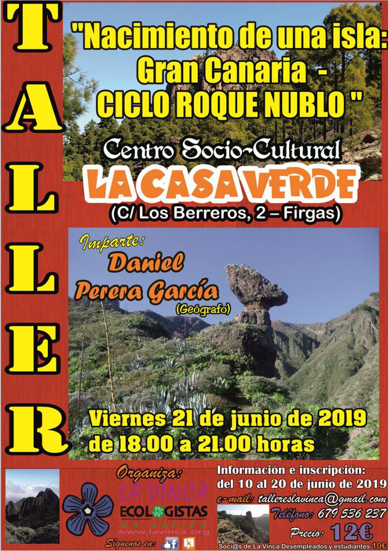 Se abre el plazo para inscribirse en el “Taller: Nacimiento de una isla, Gran Canaria: Ciclo Roque Nublo”, que se celebrará en Firgas el viernes 21 de junio