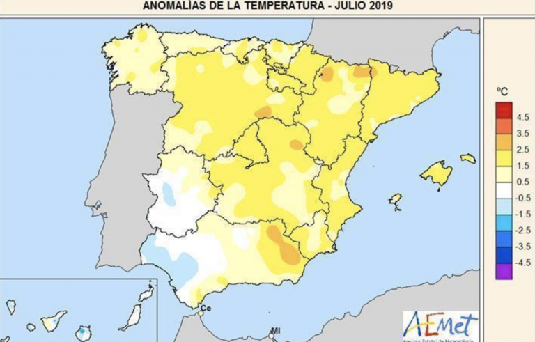 Julio de este año fue el quinto más cálido del siglo en España