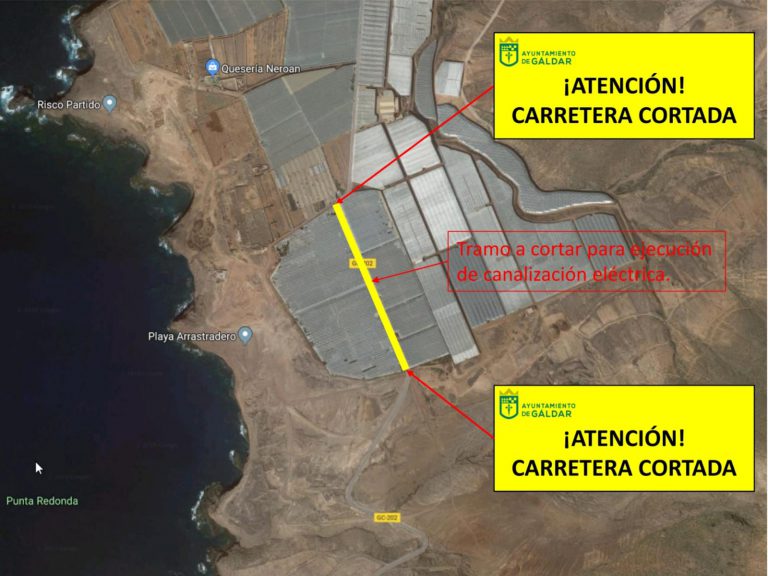 La Policía Local de Gáldar informa del cierre de un tramo de la GC 202 para ejecutar la canalización del parque eólico de Botija