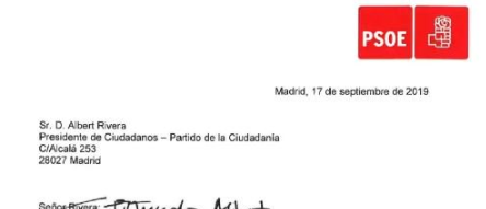 Un tachón en la carta que le ha enviado Pedro Sánchez a Albert Rivera se convierte en viral