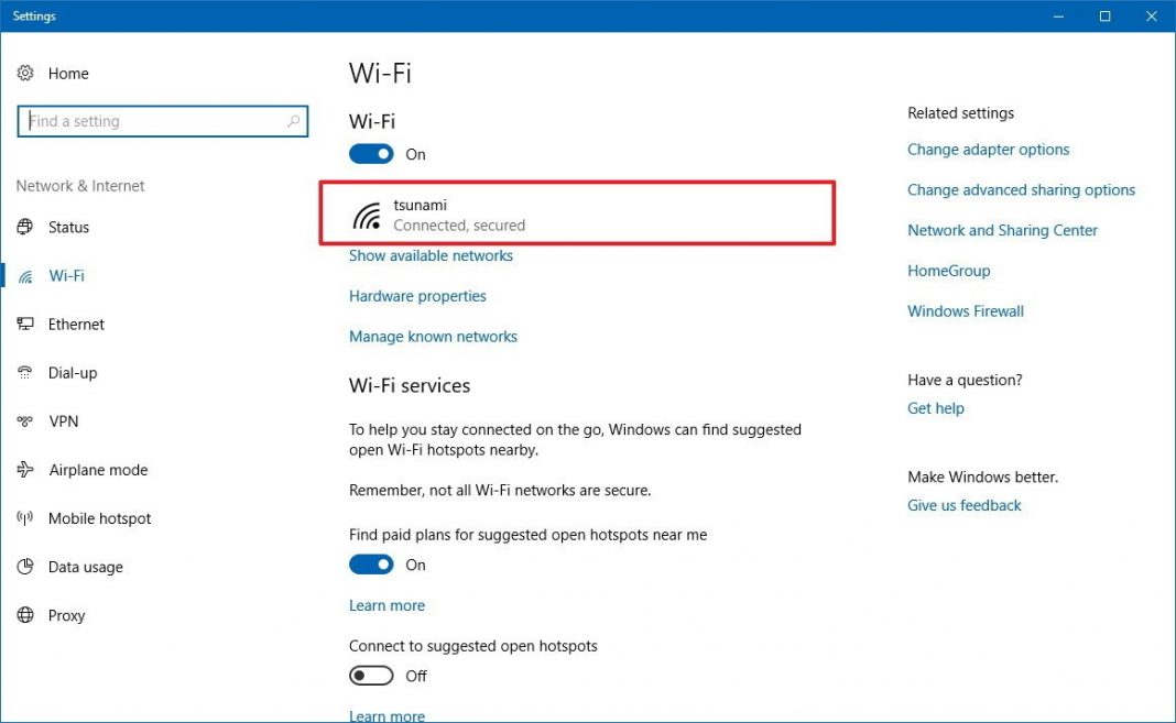 wireless connection info