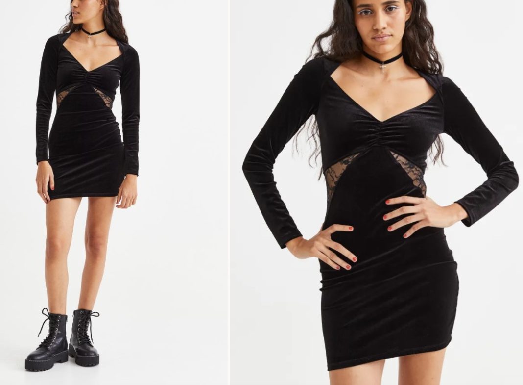 Vestido bodycon de velour con detalles de encaje