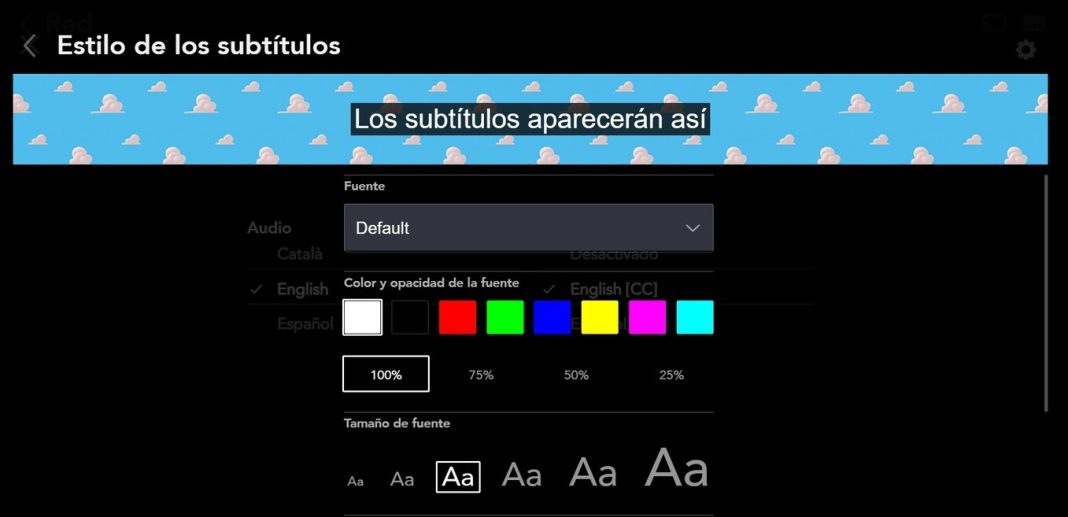 Menú oculto para personalizar subtítulos