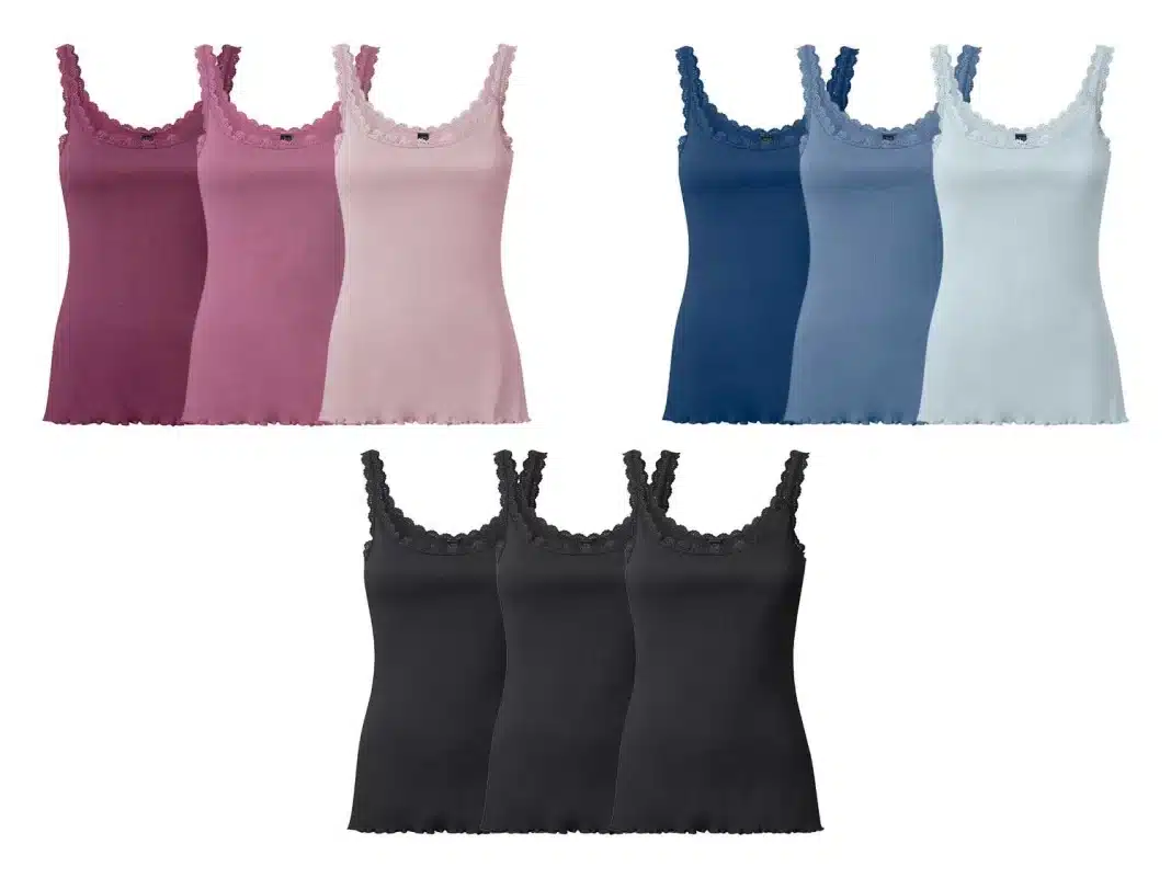 Lidl - Camisetas de canalé con encaje pack 3 para mujer