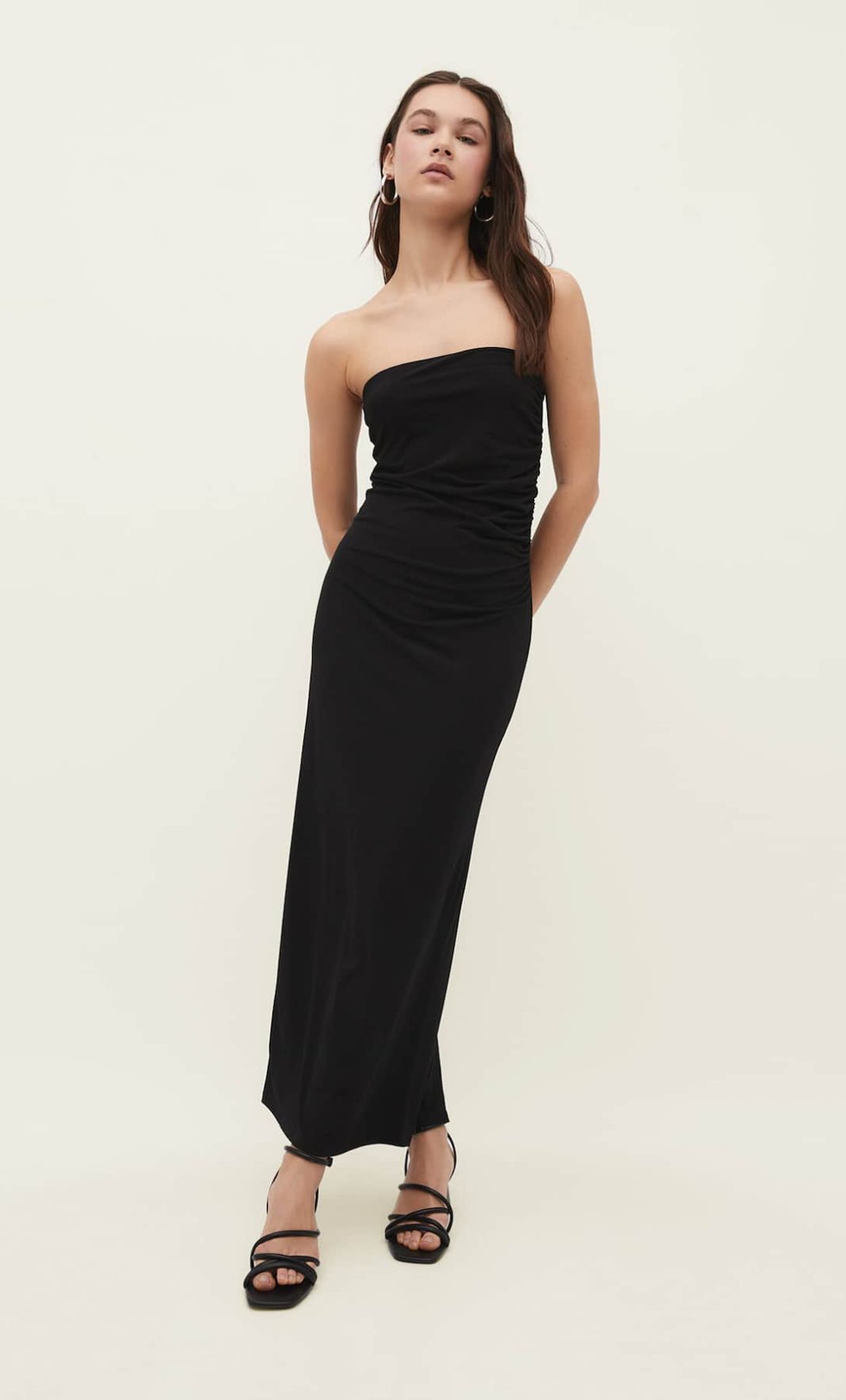 Stradivarius - Vestido Midi Bandeau Punto