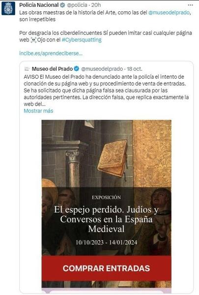 Detectan una web que suplantaba al portal oficial del Museo del Prado y ofrecía entradas para obtener datos de usuarios