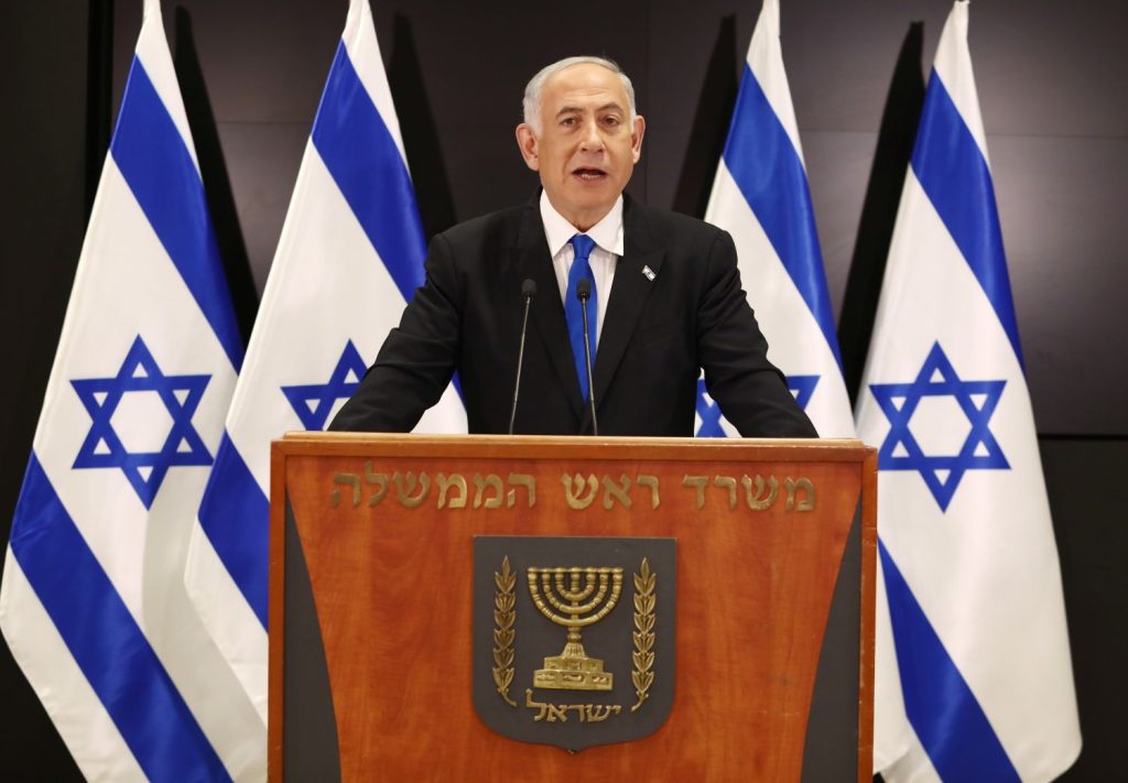 Europapress 5492242 Tel Aviv April 11 2023 Israeli Prime Minister Benjamin Netanyahu Speaks