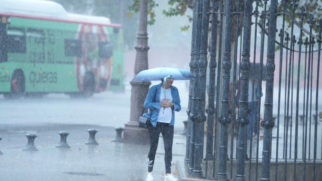 Mujer Protegiendose Lluvia Paraguas 69