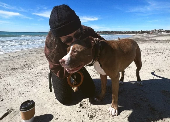 Mujer Y Su Perro Pitbull.