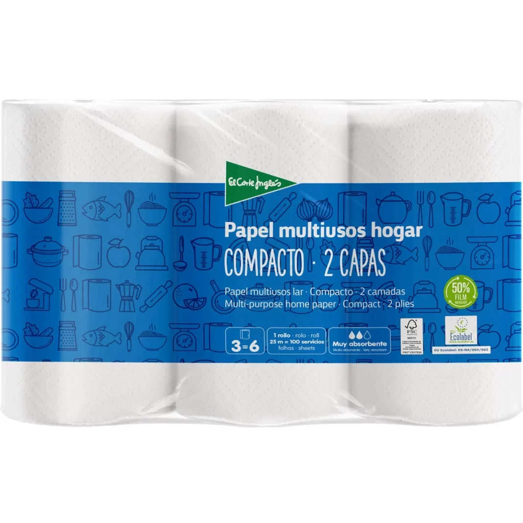 Papel de Cocina Compacto 2 Capas (El Corte Inglés): Absorción asegurada